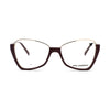 Women's Karl Lagerfeld KL 354 601 eyeglasses in stylish burgundy with chic cat-eye design and gold accents.