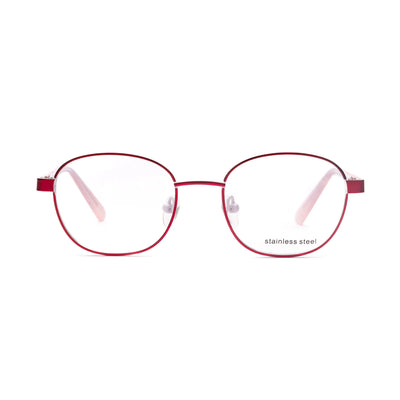 Kids eyeglasses Conni CON11 28 in red stainless steel frame, stylish and durable for active children.