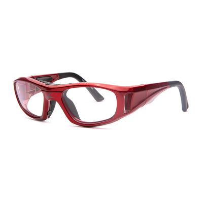 Red and black unisex eyeglasses with a modern design, perfect for kids’ vision correction and comfort.