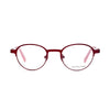 Kids eyeglasses Conni CON12 28 in red stainless steel, featuring a trendy round design for style and durability.