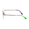 Side view of Genesis GV1550 4 women's eyeglasses showcasing vibrant green and purple temple design and modern frame.