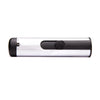 Sleek silver and black rechargeable battery holder with a push button for easy use and storage.