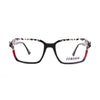 Unisex Genesis GV1557 3 eyeglasses featuring bold colors and modern design, showcasing a black and red frame.