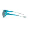 Side view of turquoise Marion Ramm 45560 B sunglasses with decorative floral design on the arms.