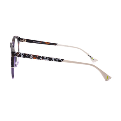 Side view of vibrant Genesis GV1563 1 woman eyeglasses showcasing bold colors and modern design.