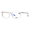 NIKE 5541 974 eyeglasses featuring a sleek transparent design and blue accents for modern style and comfort.