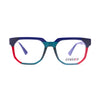 Unisex Genesis GV1572 3 eyeglasses featuring bold colors and modern design, front view with blue and red frames.