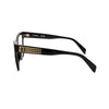 Side view of Karl Lagerfeld KL 6150 1 women's eyeglasses featuring black frame and stylish gold detailing.