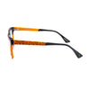 Side view of Genesis GV1577 2 unisex eyeglasses featuring a vibrant orange and black design.