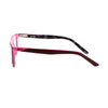 Side view of NIKE 5549 606 eyeglasses showcasing stylish pink and black temple design for comfort and durability.