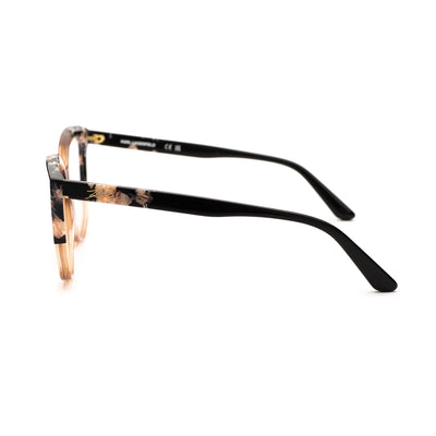 Side view of Karl Lagerfeld KL 6154 245 women's eyeglasses with chic floral design and modern black temples.