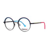 Unisex Genesis GV1595 1 eyeglasses featuring vibrant round frames in black, blue, and pink colors.