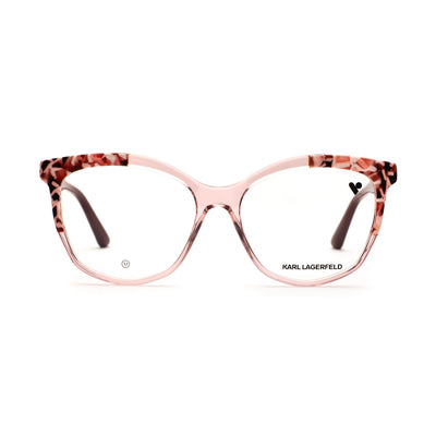 Women's Karl Lagerfeld KL 6154 618 eyeglasses in pink with modern design and stylish floral pattern.