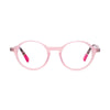 Kids eyeglasses Janosch J82 145 in pink with trendy striped arms, perfect for stylish and active youngsters.