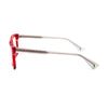 Side view of Genesis GV1607 3 red eyeglasses showcasing vibrant design and sleek metal temples.