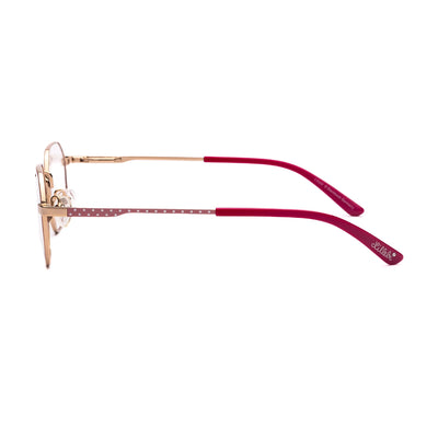 Kids eyeglasses Lillebi LB61 166 showcasing stylish red arms with polka dots and durable gold frames.