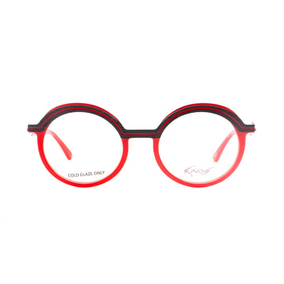 Kaos KK568 1 bold red round eyeglasses with black accents, a stylish addition to any eyewear collection.