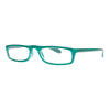 Transparent turquoise reading glasses with a sleek design, perfect for stylish optical clarity.