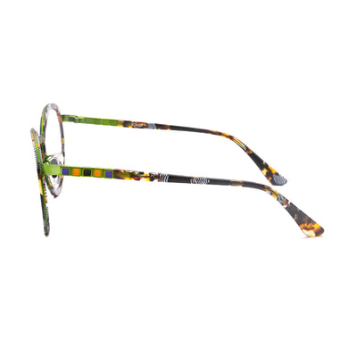 Side view of Kaos KK579 3 unisex eyeglasses showcasing vibrant colors and modern design details.