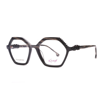 Kaos KK596 1 bold hexagonal eyeglasses with detailed black frame and stylish design, perfect for modern women.