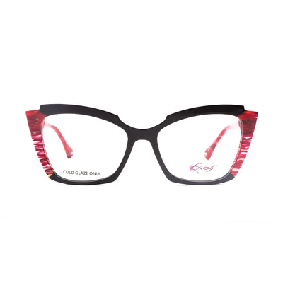 Kaos KK606 3 woman eyeglasses featuring bold black frame and vibrant red accents, stylish and modern design.