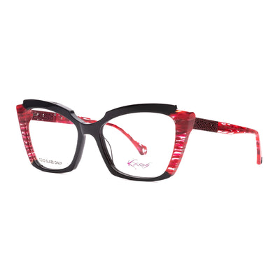 Kaos KK606 3 women's eyeglasses in bold red and black design, showcasing contemporary style and vibrant colors.