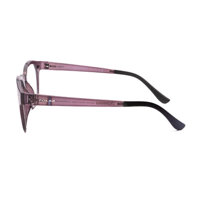 Side view of Polar Ultem POR448 27 unisex eyeglasses in purple, showcasing stylish design and durable materials.