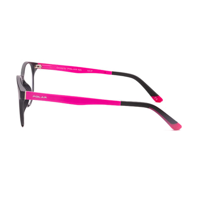 Side view of Polar Ultem POR476 46 eyeglasses, featuring a stylish black and pink design for kids.