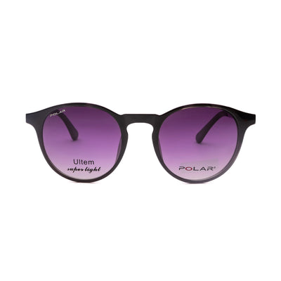 Polar Ultem eyewear featuring stylish black frames and gradient purple lenses, perfect for trendy sun protection.