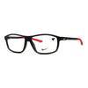 Men's NIKE 7291 6 eyeglasses featuring a sleek black design with red accents and the iconic Nike logo.