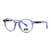 Kids Star Wars SWAA079 65 eyeglasses in clear purple frame with colorful arms, stylish and durable for everyday use.