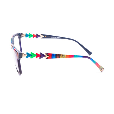 Side view of La Matta LM3298 2 vibrant woman eyeglasses featuring colorful arrow-patterned temple arms.