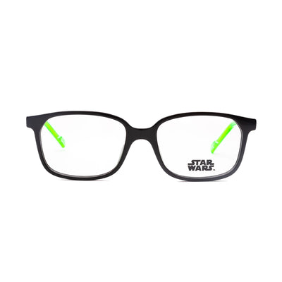 Kids Star Wars SWAA090 eyeglasses featuring a stylish black frame and vibrant green accents for durable, fashionable wear.