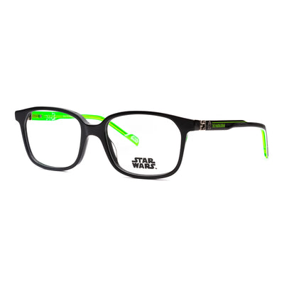 Kids Star Wars eyeglasses SWAA090 1, stylish black frame with green accents, perfect for adventures and daily wear.