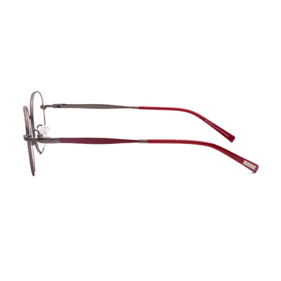 Side view of Vulkani VI334 477 kids eyeglasses showcasing stylish red and gray frame design.