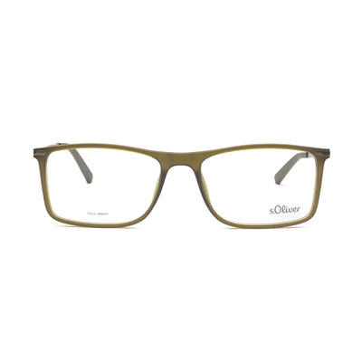 S.Oliver S93433 500 eyeglasses in olive green, showcasing a stylish and sophisticated design for men.