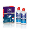 AOSEPT PLUS HydraGlyde contact lens solution, featuring two 360 ml bottles for effective cleaning and comfort.