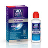 AOSEPT PLUS HydraGlyde contact lens solution with packaging, providing thorough cleaning and moisture for lens care.