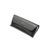 Elegant black leather eyeglasses case with a textured finish, perfect for stylish eyewear protection.