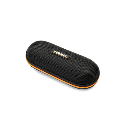 Black eyeglasses case with orange accents, featuring the Head logo for stylish protection and storage.