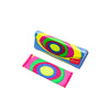 Colorful Kxos eyewear case and cloth featuring vibrant circular patterns in blue, pink, green, and yellow.