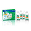 OPTI-FREE Replenish four-pack contact lens solution bottles and packaging for superior cleaning and moisture retention.