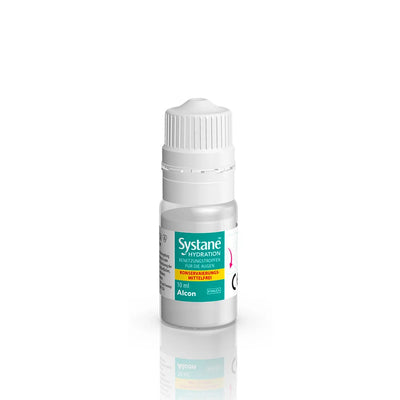 Systane Hydration PF 10 ml eye drops bottle for preservative-free dry eye relief, featuring HydroBoost technology.